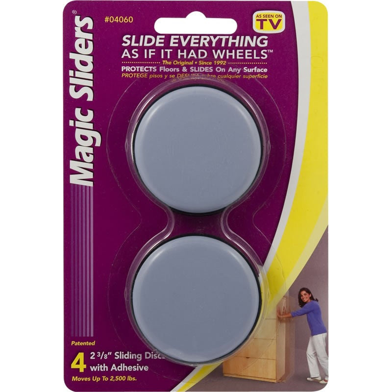 MAGIC SLIDERS 04060 Furniture Slide Glide, 2500 lb, Plastic, Gray, Polymer-Coated