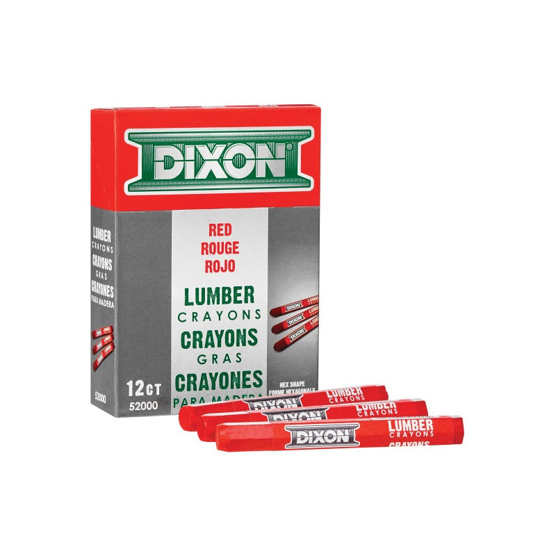 DIXON TICONDEROGA 52000 Lumber Crayon, Red, 1/2 in Dia, 4-1/2 in L