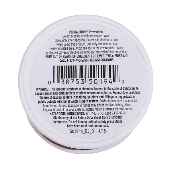 Oatey 50194 Rosin Core Solder, 1/2 lb, Solid, Silver, 361 to 375 deg F Melting Point