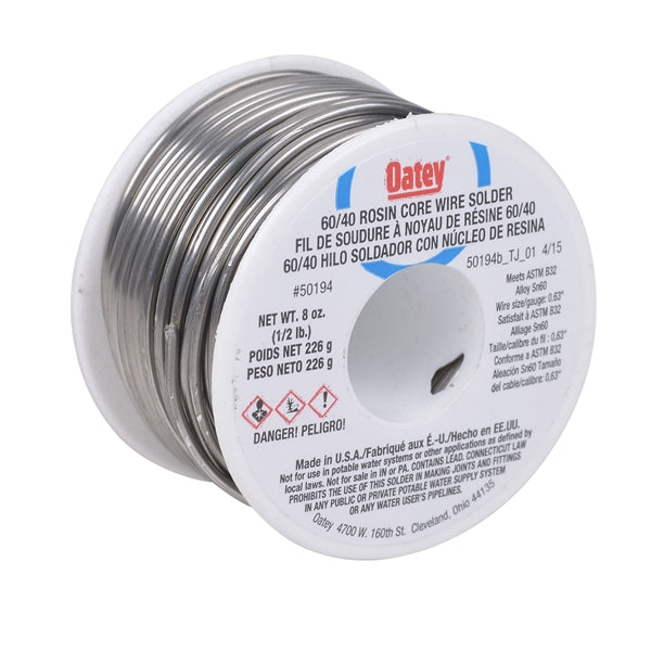 Oatey 50194 Rosin Core Solder, 1/2 lb, Solid, Silver, 361 to 375 deg F Melting Point