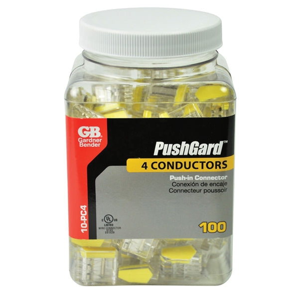 GB PushGard 10-PC4 Wire Connector, 12 to 22 AWG Wire, Copper Contact, Polycarbonate Housing Material, Yellow