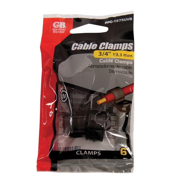 GB PPC-1575UVB Cable Clamp, 3/4 in Max Bundle Dia, Plastic, Black