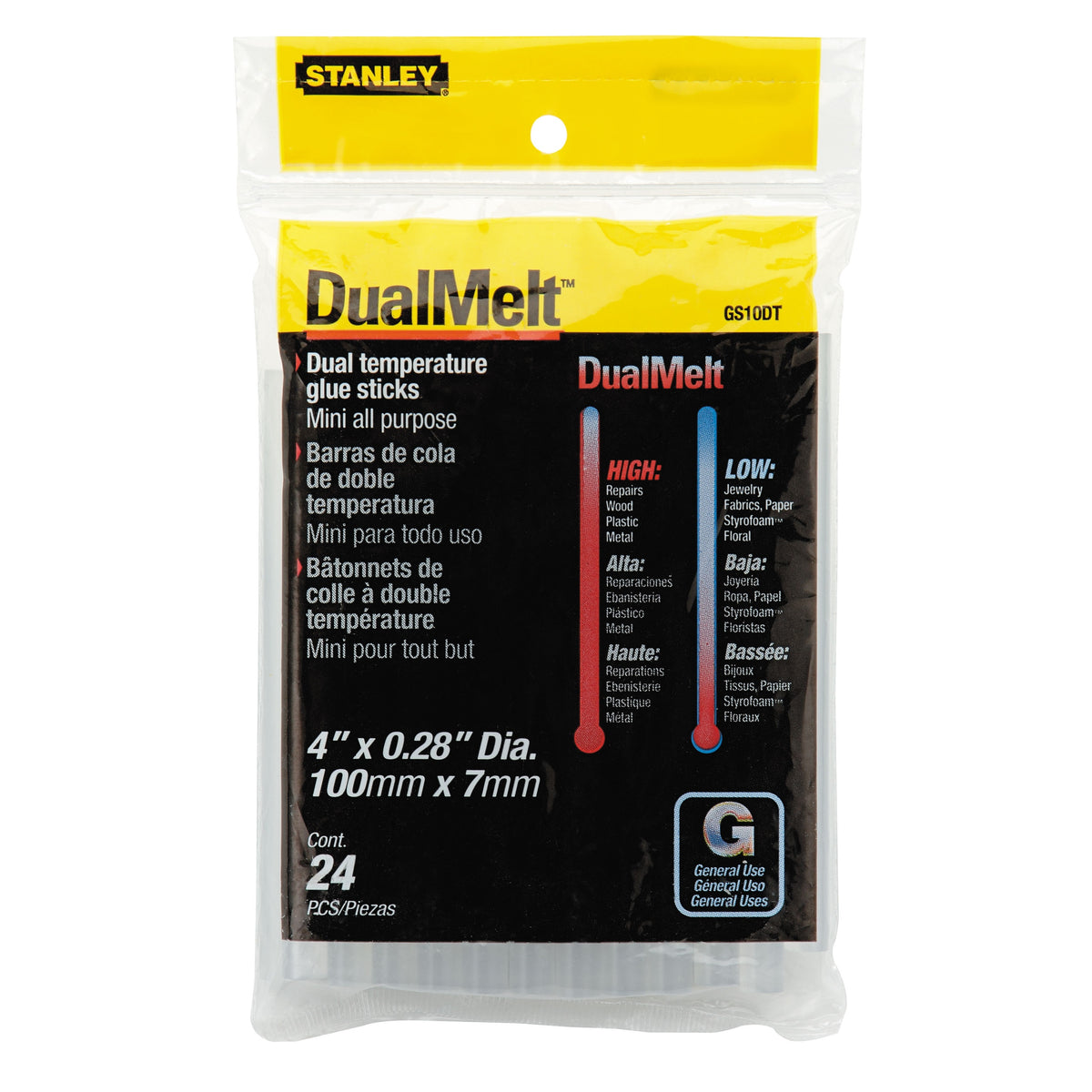 STANLEY DualMelt GS10DT Glue Stick, Stick, Resin Odor, Clear