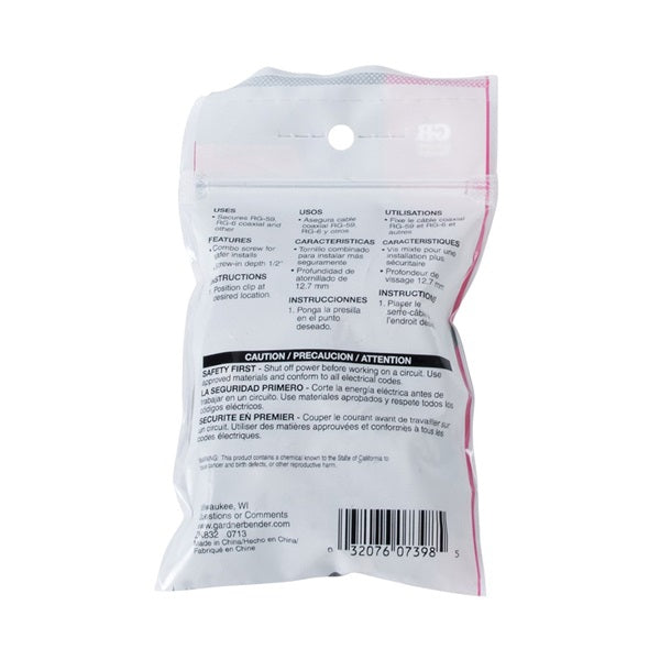 GB PEC-31525 Coaxial Cable Clamp, Polyethylene, Black