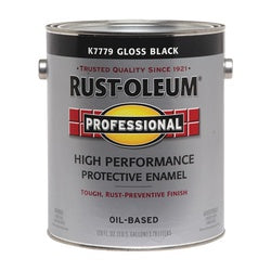 RUST-OLEUM K7779402 Enamel Paint, Gloss, Black, 1 gal, Can, Oil Base, Application: Brush, Roller, Spray