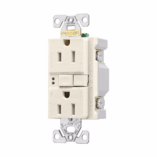 Eaton Wiring Devices TRAFGF15LA-K-L Duplex Receptacle Wallplate, 2 -Pole, 15 A, 125 V, Back, Side Wiring