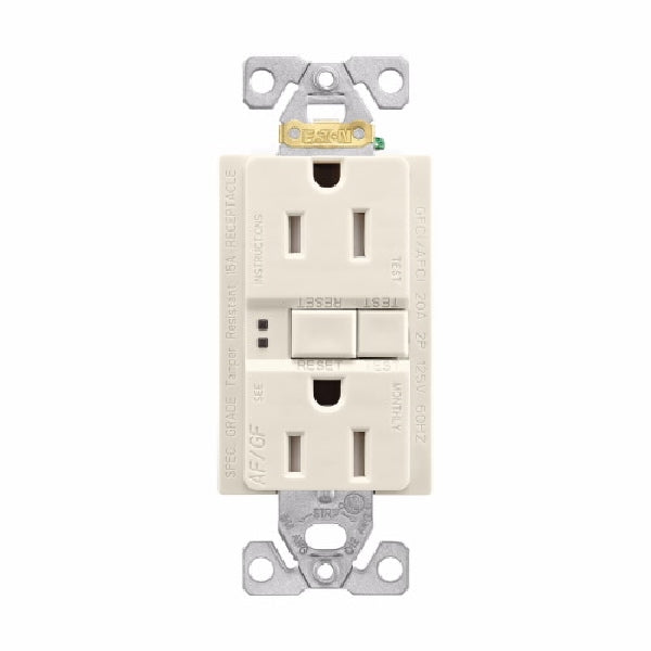Eaton Wiring Devices TRAFGF15LA-K-L Duplex Receptacle Wallplate, 2 -Pole, 15 A, 125 V, Back, Side Wiring