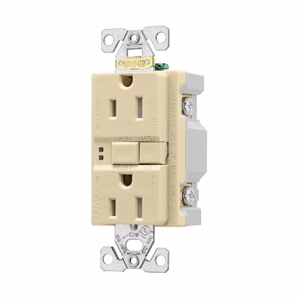 Eaton Wiring Devices TRAFGF15V-K-L Duplex Receptacle Wallplate, 2 -Pole, 15 A, 125 V, Back, Side Wiring, Ivory