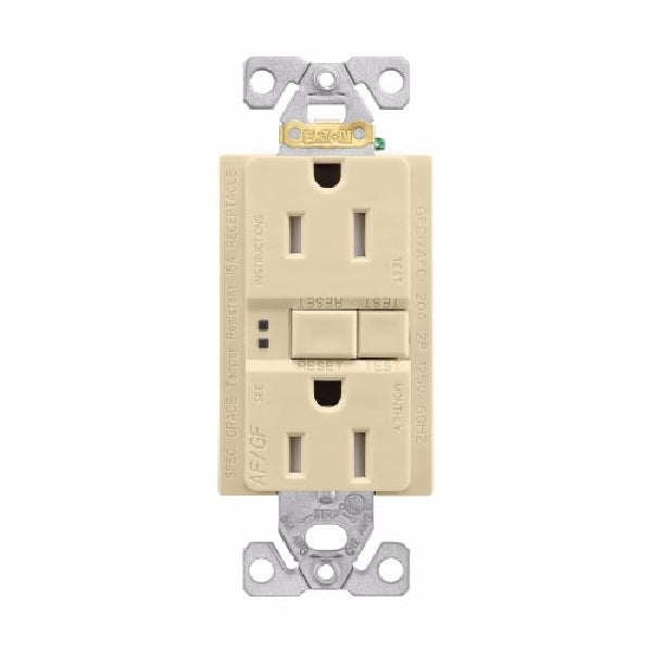 Eaton Wiring Devices TRAFGF15V-K-L Duplex Receptacle Wallplate, 2 -Pole, 15 A, 125 V, Back, Side Wiring, Ivory