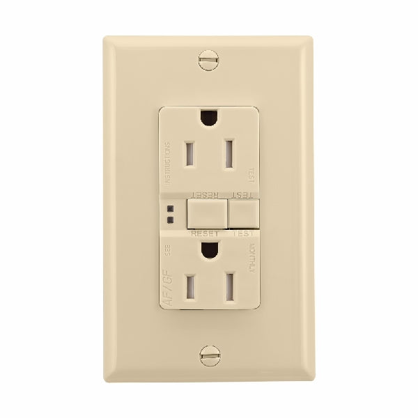 Eaton Wiring Devices TRAFGF15V-K-L Duplex Receptacle Wallplate, 2 -Pole, 15 A, 125 V, Back, Side Wiring, Ivory