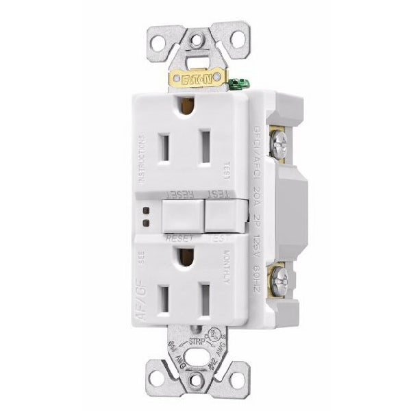 Eaton Wiring Devices TRAFGF15W-K-L Duplex Receptacle Wallplate, 2 -Pole, 15 A, 125 V, Back, Side Wiring, White