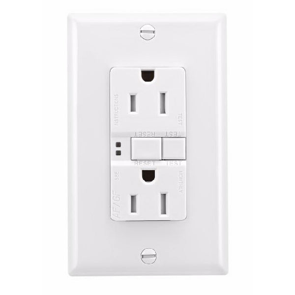 Eaton Wiring Devices TRAFGF15W-K-L Duplex Receptacle Wallplate, 2 -Pole, 15 A, 125 V, Back, Side Wiring, White
