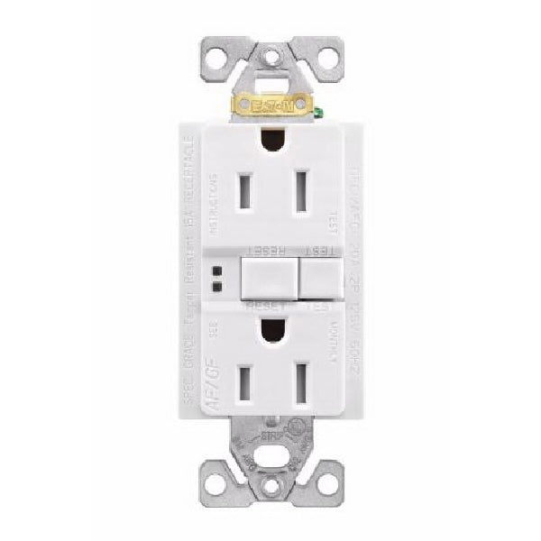 Eaton Wiring Devices TRAFGF15W-K-L Duplex Receptacle Wallplate, 2 -Pole, 15 A, 125 V, Back, Side Wiring, White