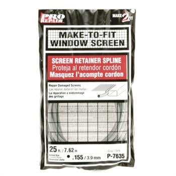 Make-2-Fit P 7635 Screen Retainer Spline, 0.155 in D, 25 ft L, Vinyl, Gray, Round