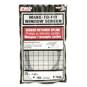 Make-2-Fit P 7635 Screen Retainer Spline, 0.155 in D, 25 ft L, Vinyl, Gray, Round