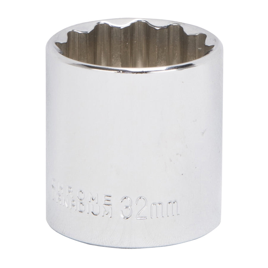 Vulcan MT6534185 Drive Socket, 32 mm Socket, 1/2 in Drive, 12-Point, Chrome Vanadium Steel, Chrome