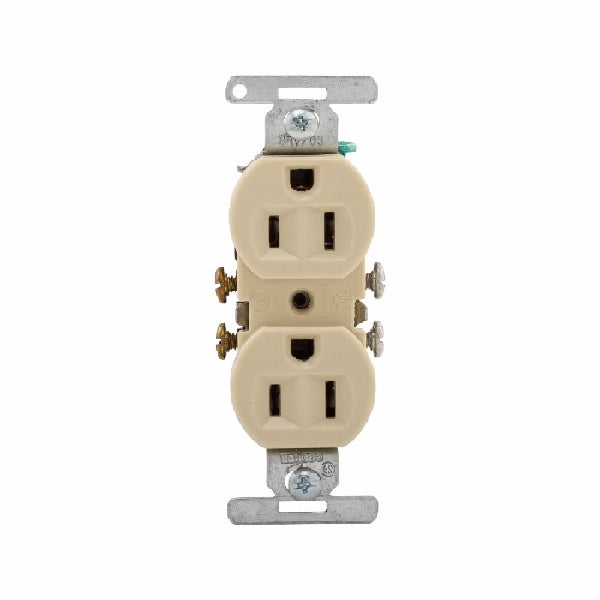 Eaton Cooper Wiring 5270 5270V-BU Duplex Receptacle, 2 -Pole, 15 A, 125 V, Side Wiring, NEMA: 5-15R, Ivory