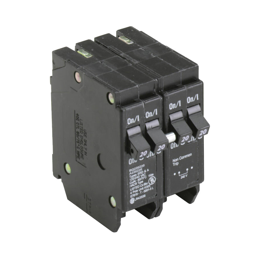 Cutler-Hammer BQ220220 Circuit Breaker with Rejection Tab, Quad, Type BQ, 20 A, 4 -Pole, 120/240 V, Plug Mounting