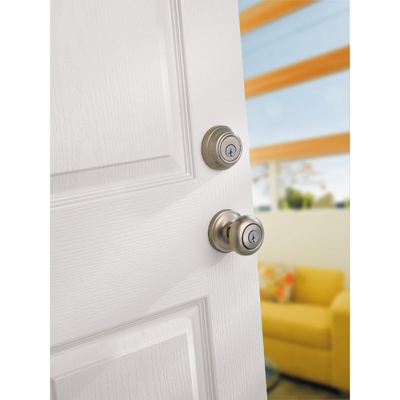 Kwikset Signature Series 991J15SMTCP Knob Lockset, 2 Grade, Keyed Key, Satin Nickel, 2-3/8 x 2-3/4 in Backset, K4 Keyway