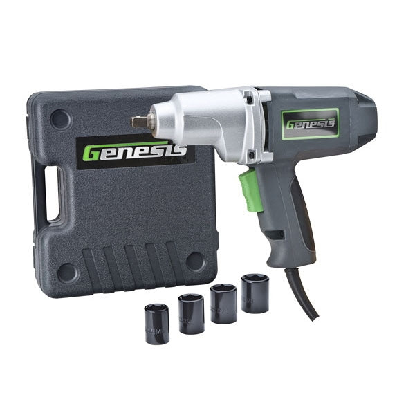 Genesis GIW3075K Impact Wrench Kit, 7.5 A, 1/2 in Drive, Square Drive, 0 to 2700 ipm, 0 to 2100 rpm Speed
