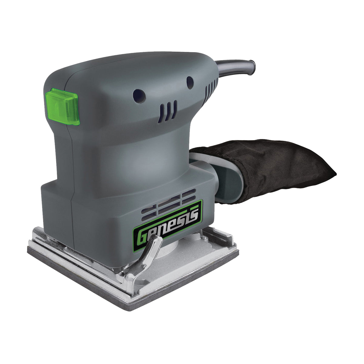 Genesis GPS2303 Palm Sander, 1.3 A, 1/4 in Sheet, Includes: Dust Collection Bag, Paper Punch and Sandpaper Assortment
