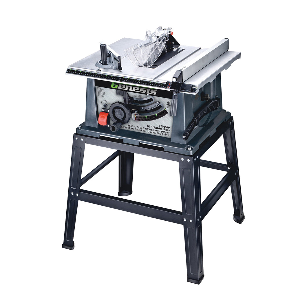 Genesis GTS10SB Table Saw with Stand, 120 V, 15 A, 10 in Dia Blade, 5/8 in Arbor, 4800 rpm Speed