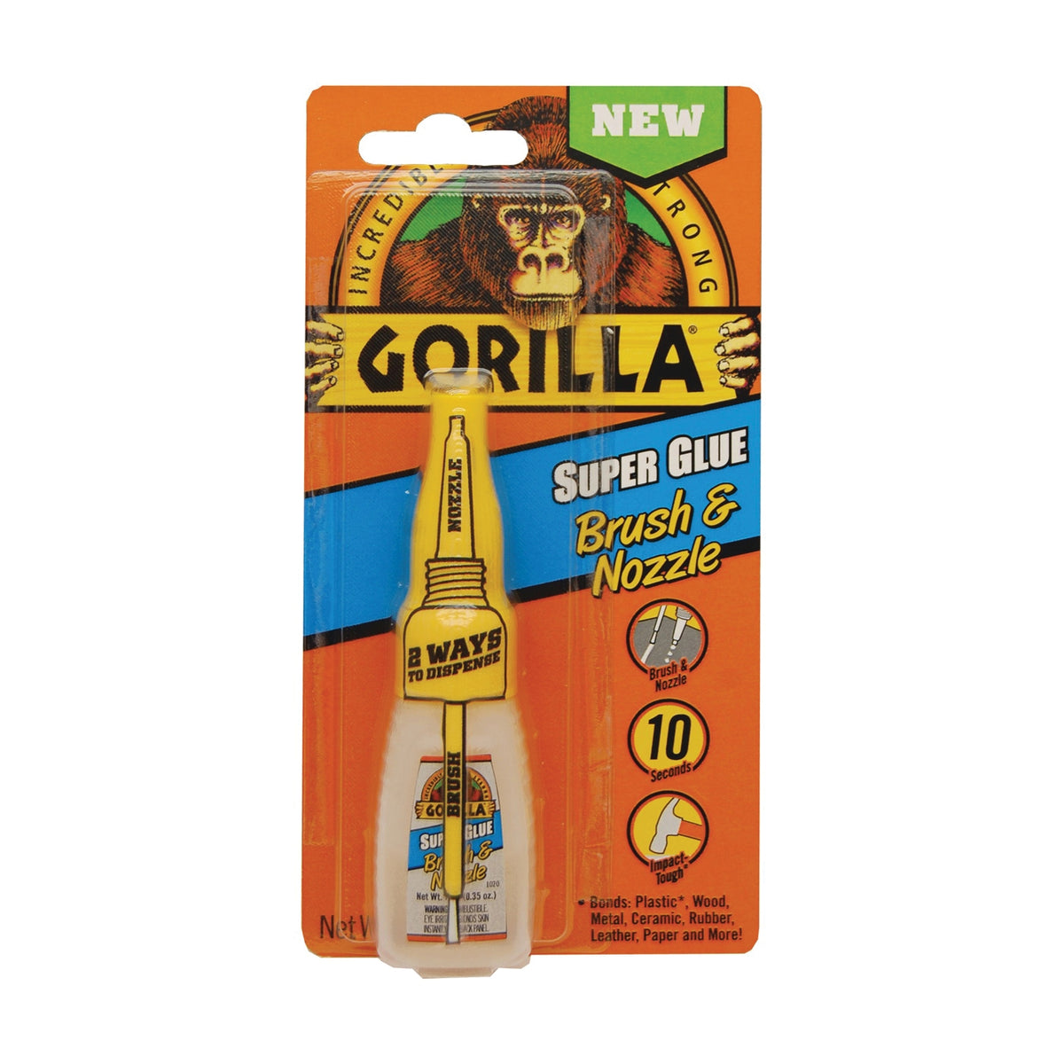 Gorilla 7500102 Super Glue Brush and Nozzle, Liquid, Irritating, Straw/White Water, 10 g Bottle