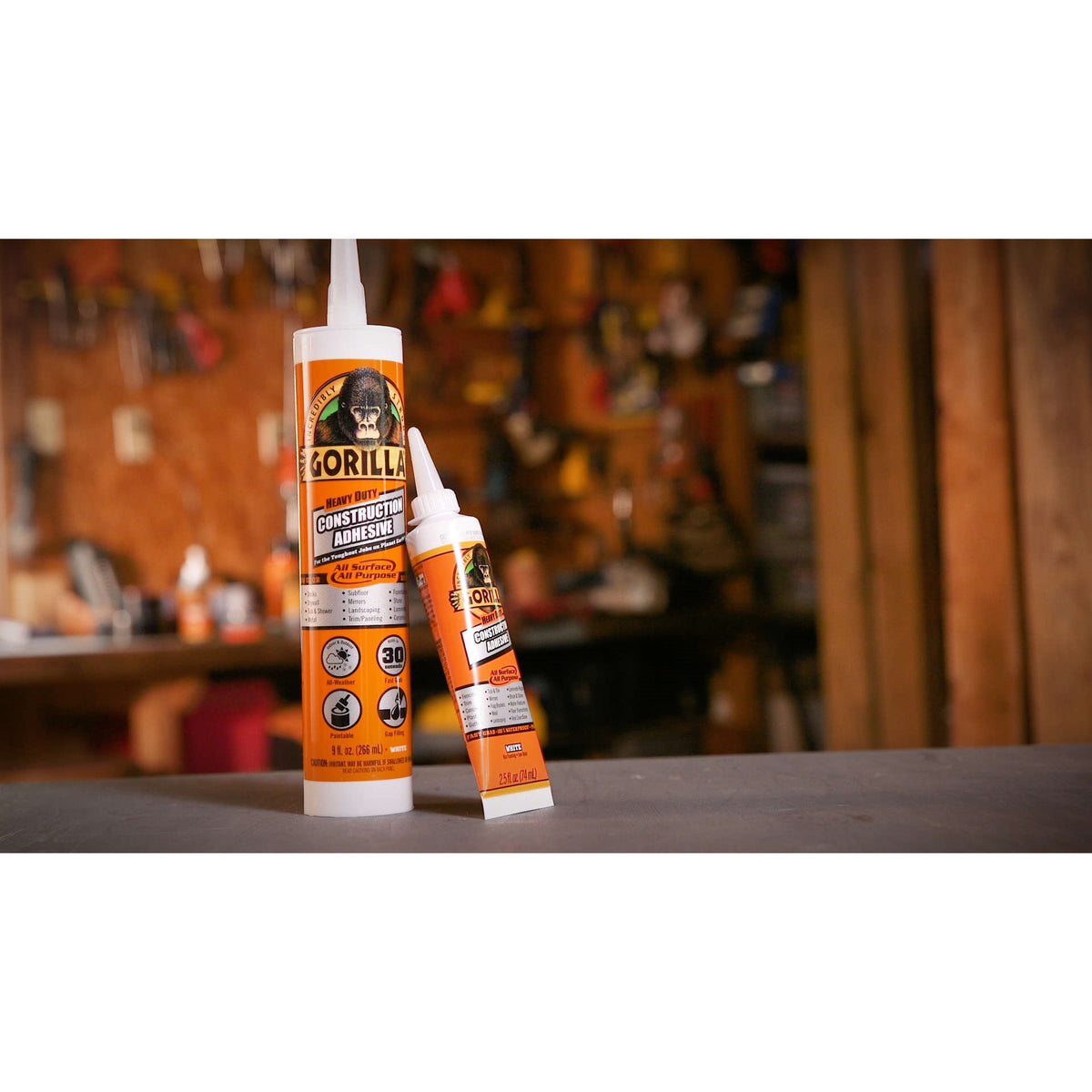 Gorilla 8010003 Construction Adhesive, White, 9 oz Cartridge