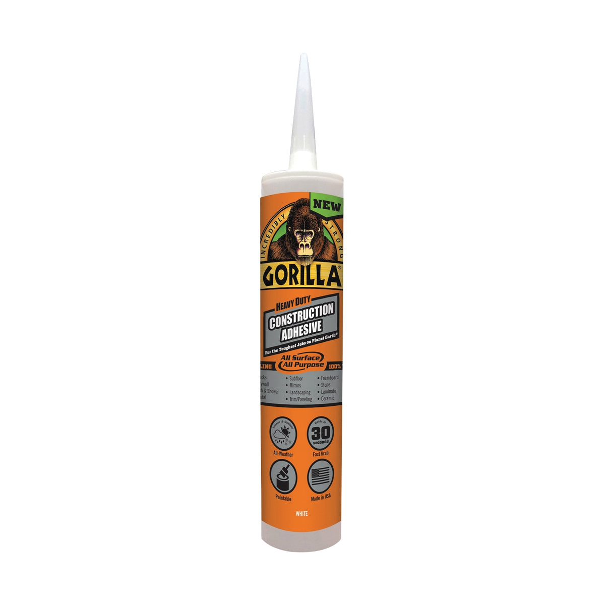 Gorilla 8010003 Construction Adhesive, White, 9 oz Cartridge