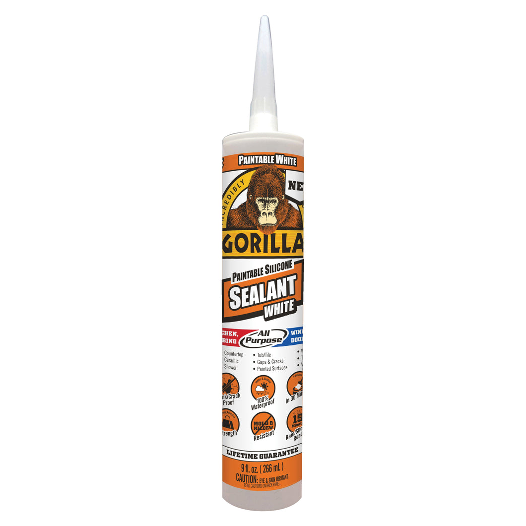 Gorilla 8070002 Silicone Sealant, White, 1 days Curing, -40 to 176 deg F, 9 oz Cartridge