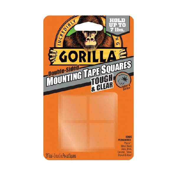 Gorilla Tough &amp; Clear 6067202 Mounting Tape, 1 in L, 1 in W, Clear