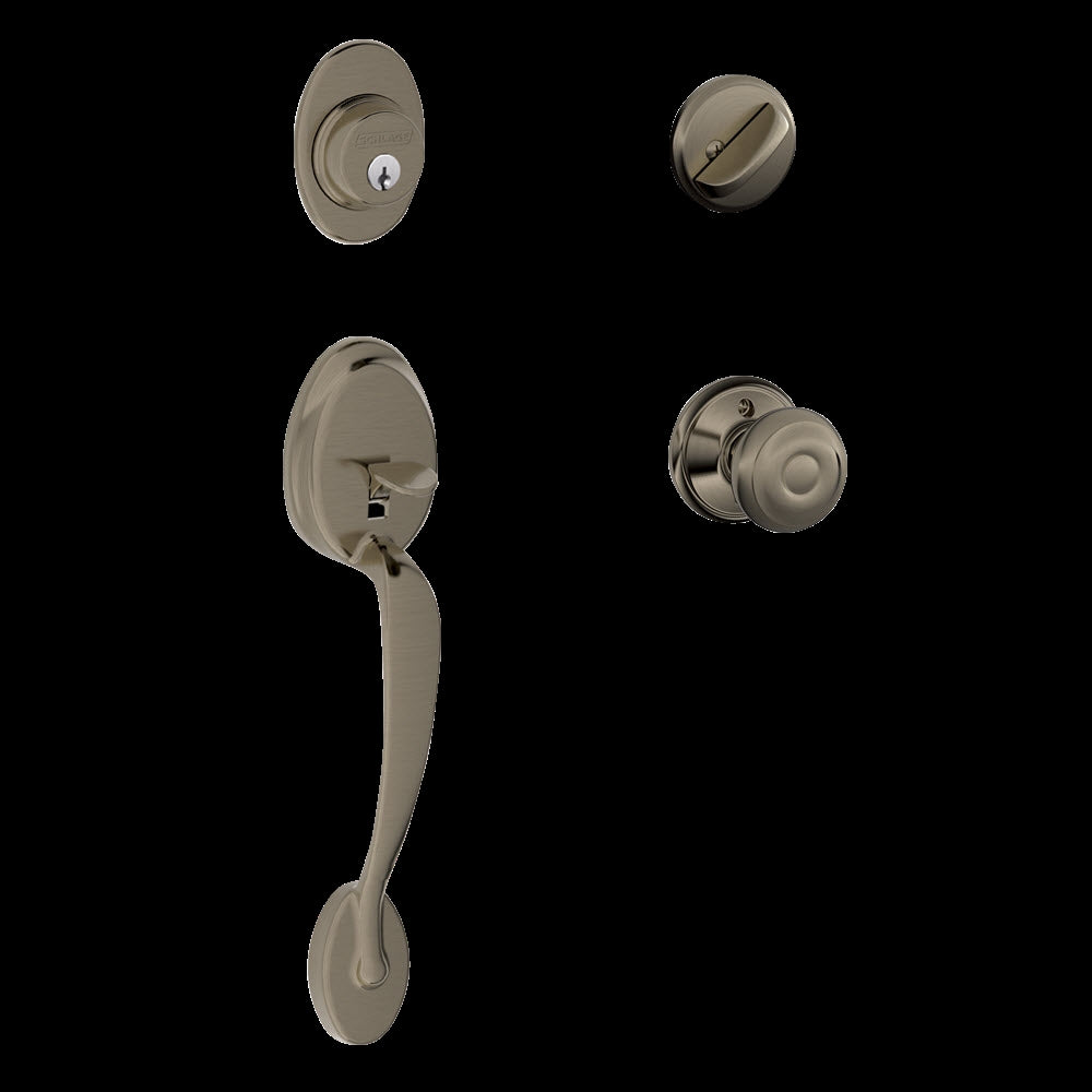 Schlage Plymouth Series F60PLYXGEO620 Handleset, 1 Grade, Keyed Different Key, Brass, Antique Pewter, C Keyway