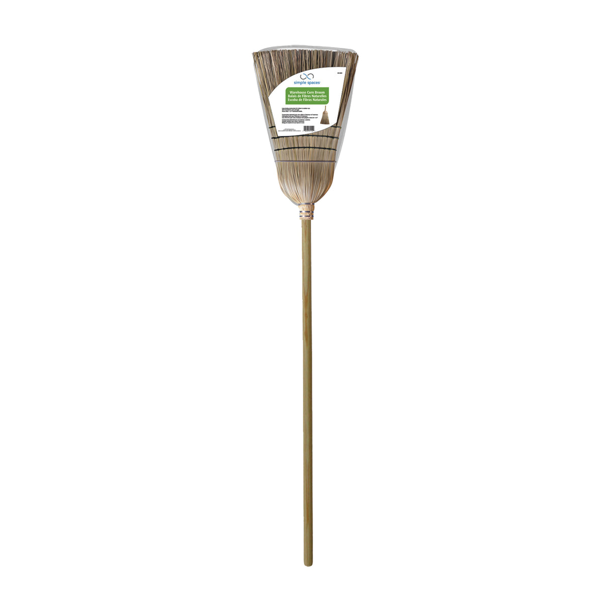 Simple Spaces 502 Warehouse Broom, 12 in Sweep Face, 18 in L Trim, Fiber Bristle, 55-1/4 in L, Hardwood Handle