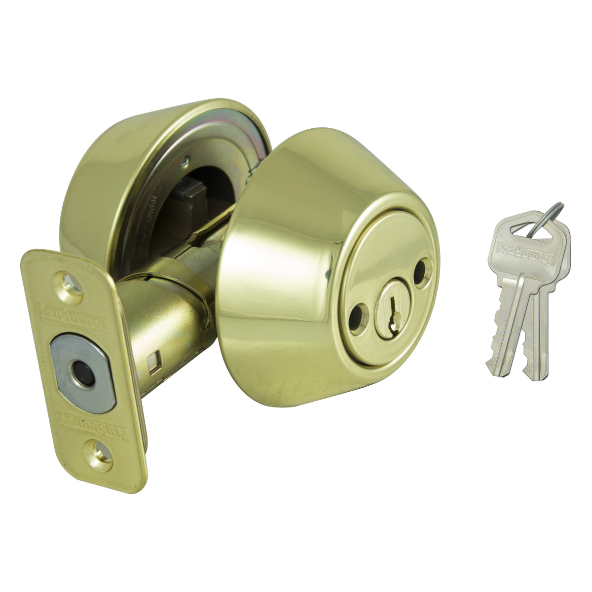 ProSource Deadbolt, 3 Grade, Polished Brass, 2-3/8 to 2-3/4 in Backset, KW1 Keyway