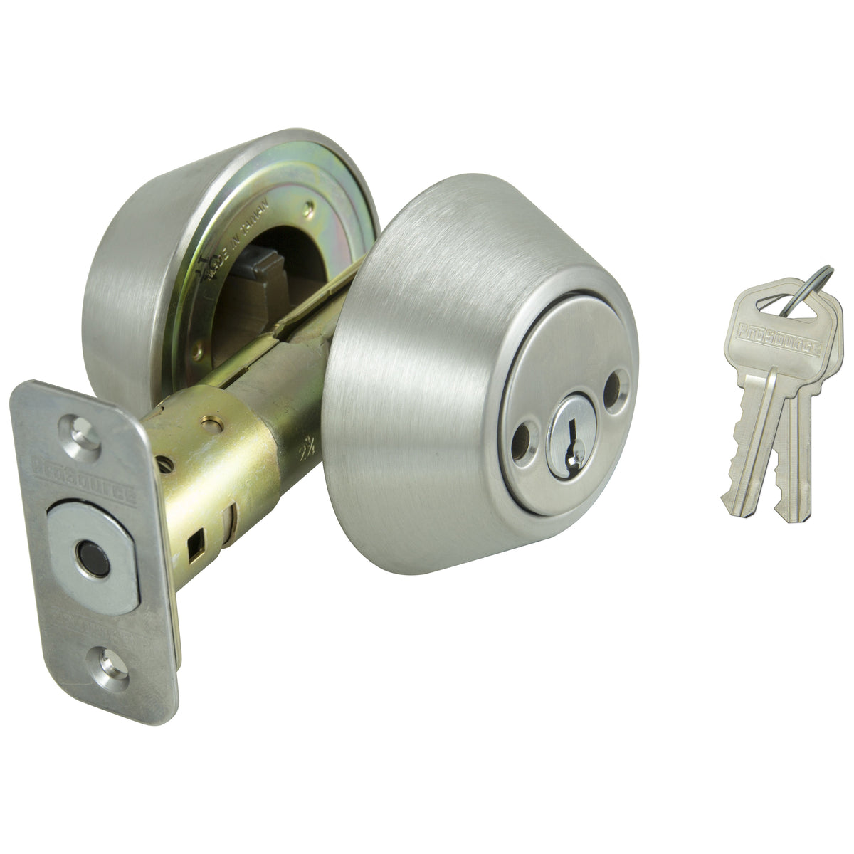 ProSource Deadbolt, 3 Grade, Stainless Steel, 2-3/8 to 2-3/4 in Backset, KW1 Keyway