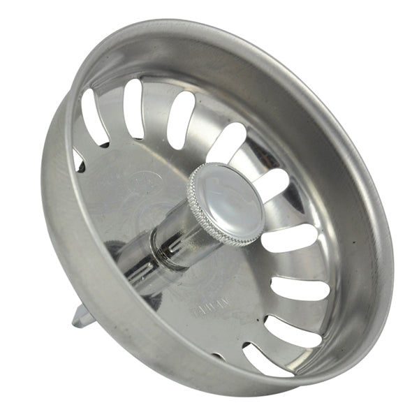 Danco 88275 Basket Strainer with Pin, 3-1/4 in Dia, Stainless Steel, Chrome, For: 3-1/4 in Drain Opening Sink