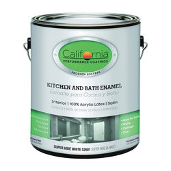 California Paints 52601-1 Kitchen and Bath Paint, Satin, White, 1 gal, Can, Latex Base
