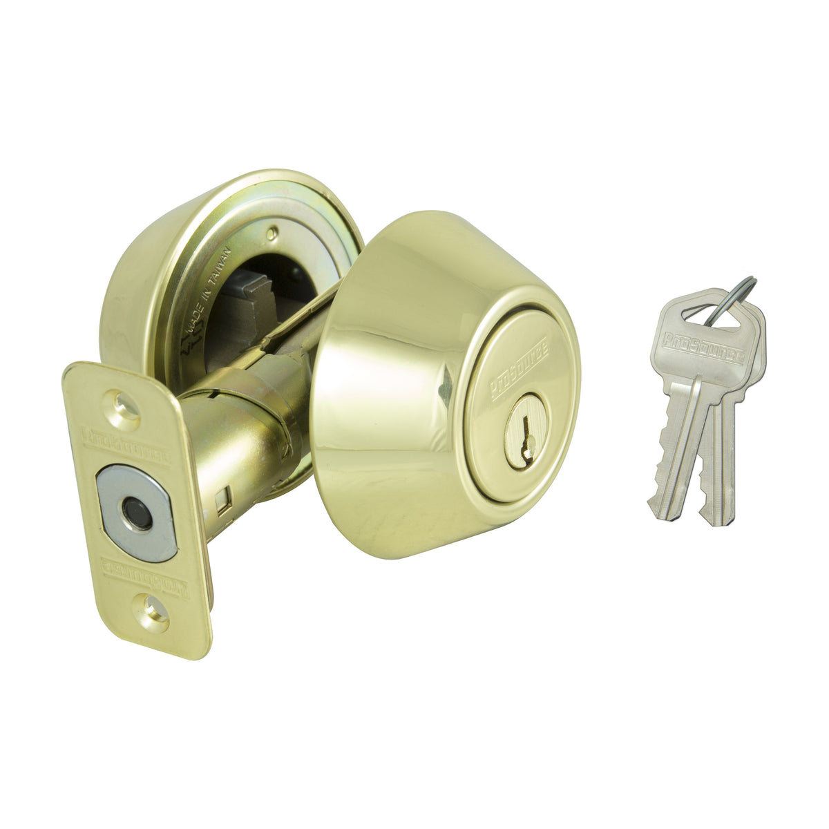 ProSource Deadbolt, 3 Grade, Polished Brass, 2-3/8 to 2-3/4 in Backset, KW1 Keyway