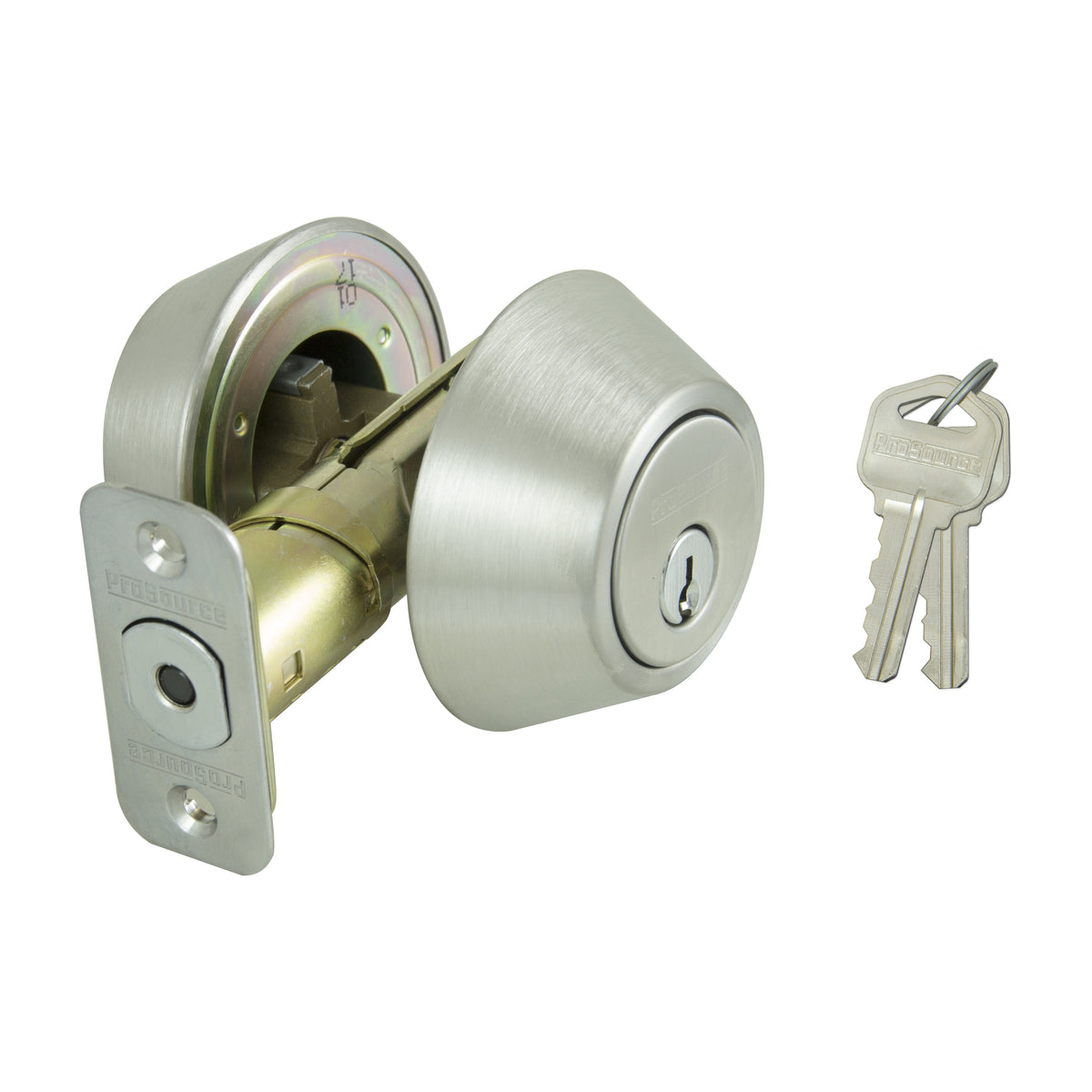 ProSource Deadbolt, 3 Grade, Stainless Steel, 2-3/8 to 2-3/4 in Backset, KW1 Keyway