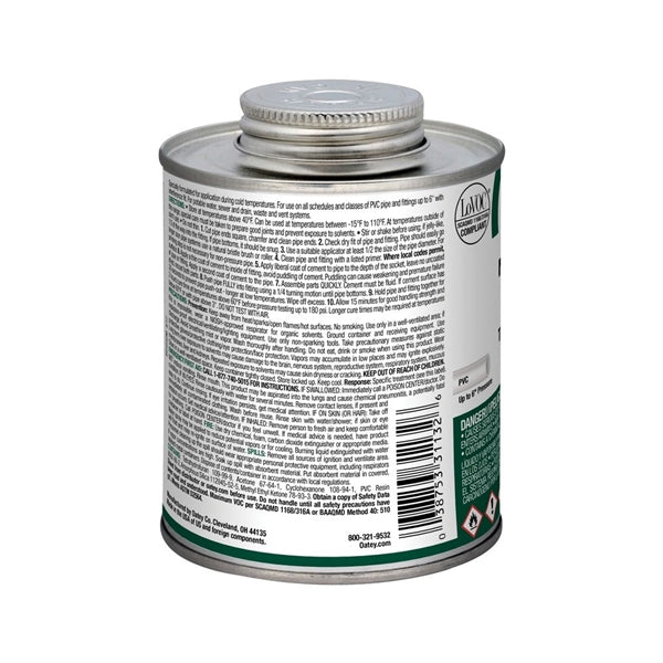 Oatey 31132 Solvent Cement, 16 oz Can, Liquid, Gray