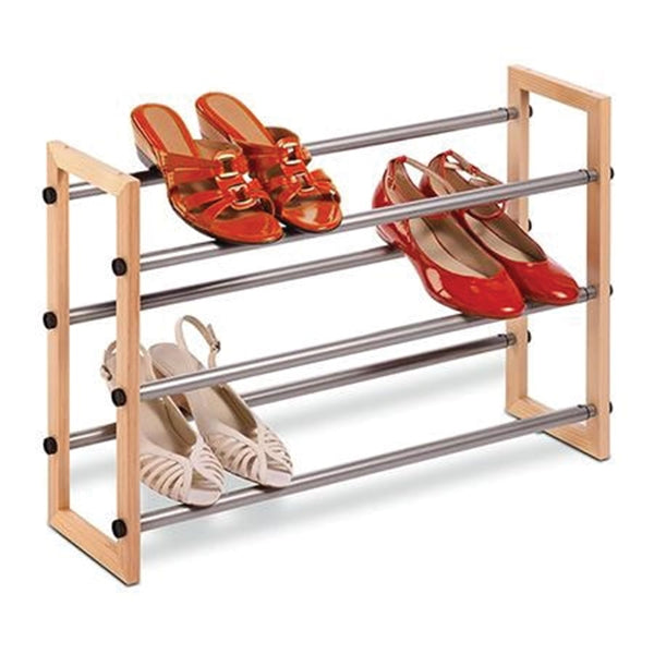 Honey-Can-Do SHO-01372 Shoe Rack, 25 to 46 in W, 18 in H, Metal/Wood
