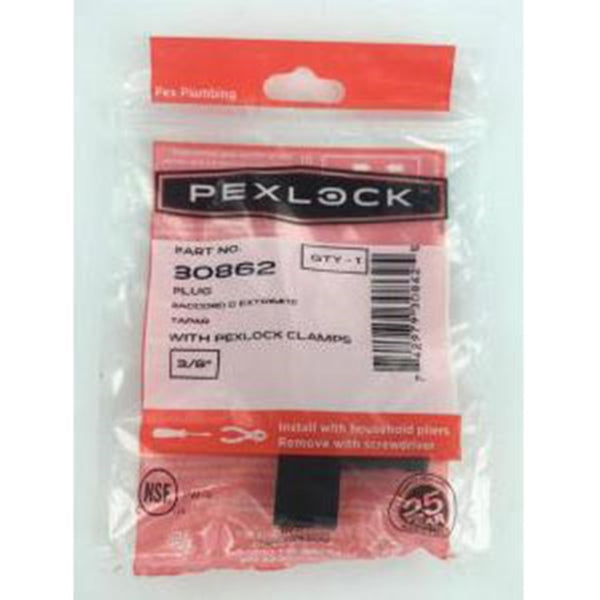 Flair-It PEXLOCK 30862 Pipe Plug with Clamp, 3/8 in, Black