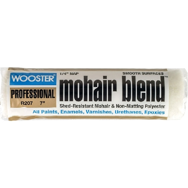 WOOSTER MOHAIR BLEND R207-7 Paint Roller Cover, 1/4 in Thick Nap, 7 in L, Mohair Fabric Cover, White