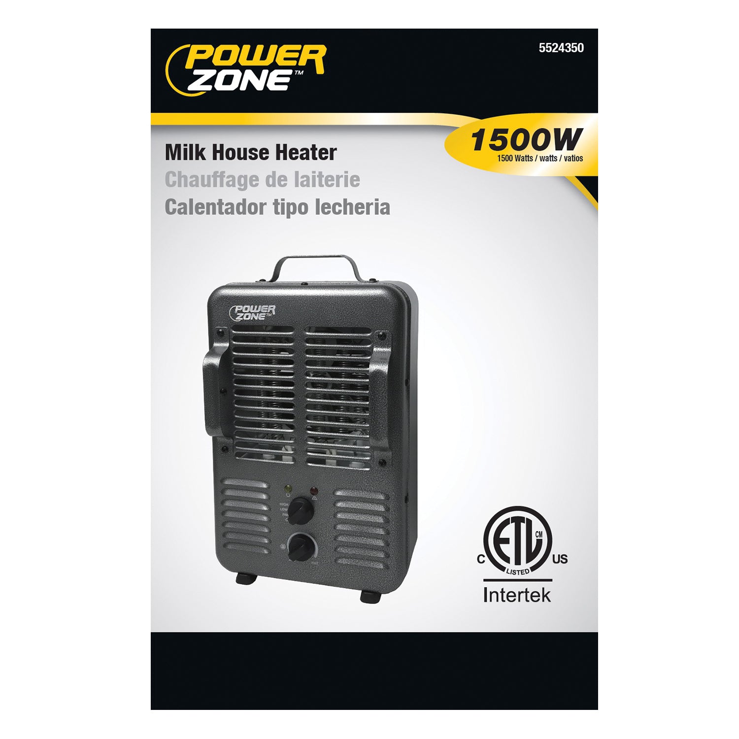 PowerZone BNS-15U3 Deluxe Portable Utility Heater, 12.5 A, 120 V, 1300/1500 W, 2-Heating Stage, Gray