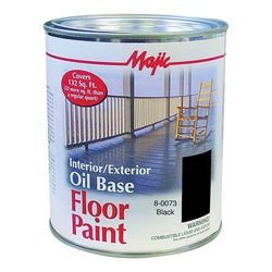 Majic Paints 8-0073-2 Floor Paint, Medium-Gloss, Black, 1 qt, Pail, Oil Base, Application: Brush, Pad, Roller