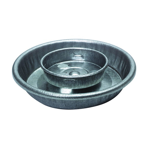 Little Giant 9826 Waterer Base, 5-1/2 in Dia, 1-1/4 in H, 1 qt Capacity, Galvanized Steel