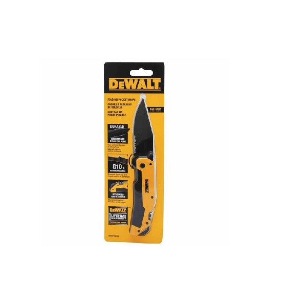 DeWALT DWHT10313 Pocket Knife, 3-1/4 in L Blade, 1-1/4 in W Blade, Stainless Steel Blade, 1-Blade, Black/Yellow Handle