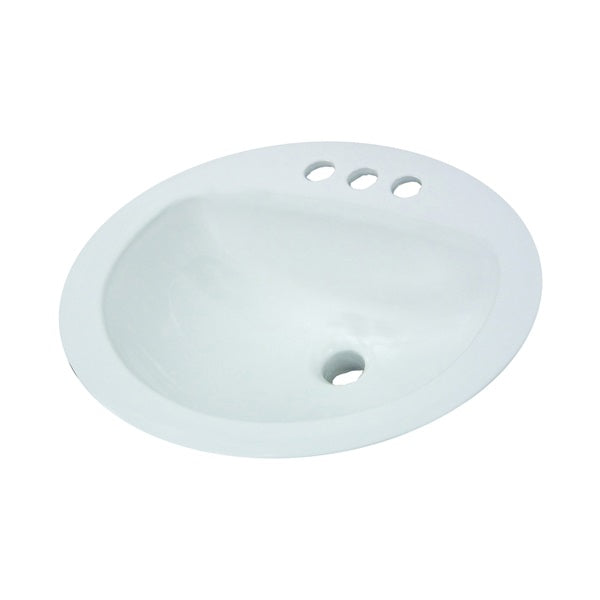 American Standard AQUALYN 0476.028.020 Countertop Sink, Oval Basin, 3-Deck Hole, 20-3/8 in OAW, 17-3/8 in OAH, White