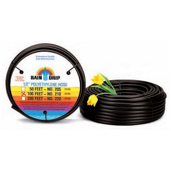Raindrip 052005P Drip Watering Hose, 0.62 in ID, 50 ft L, Polyethylene, Black