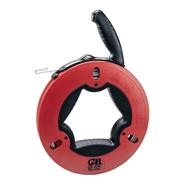 GB UpperHand Series FTS-125R Fish Tape, 1/8 in Tape, 125 ft L Tape, Carbon Steel Tape, Red Case